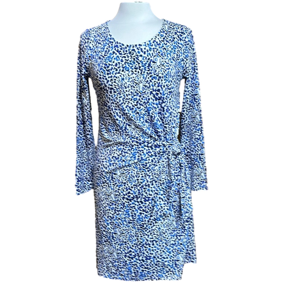 Lilly Pulitzer Bryson Long Sleeve Faux Wrap Leopard Print Knit Dress Size M - NW